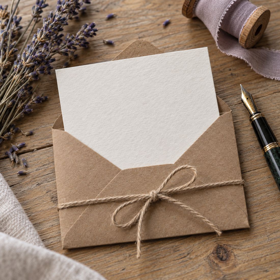 A blank Cultunio gift card tucked into a kraft envelope tied with string